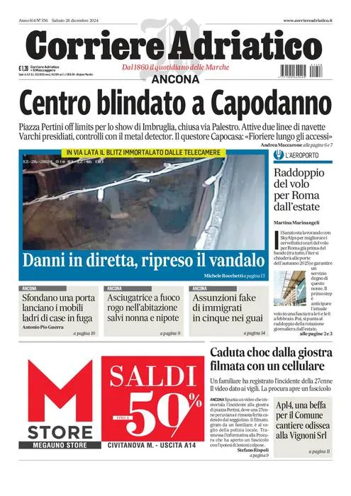 Prima-pagina-corriere adriatico-edizione-di-oggi-28-12-2024